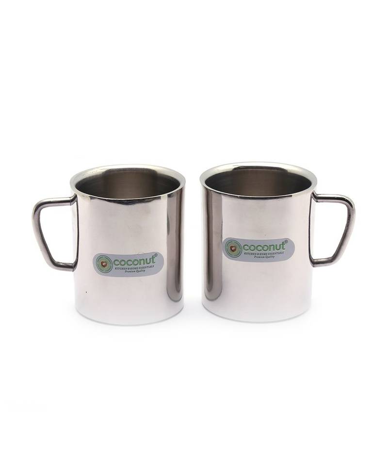 Coconut Bliss Stainless Steel Double Walled Coffee  Tea  Green Tea Mugs  Capacity   set of 2   200ML each