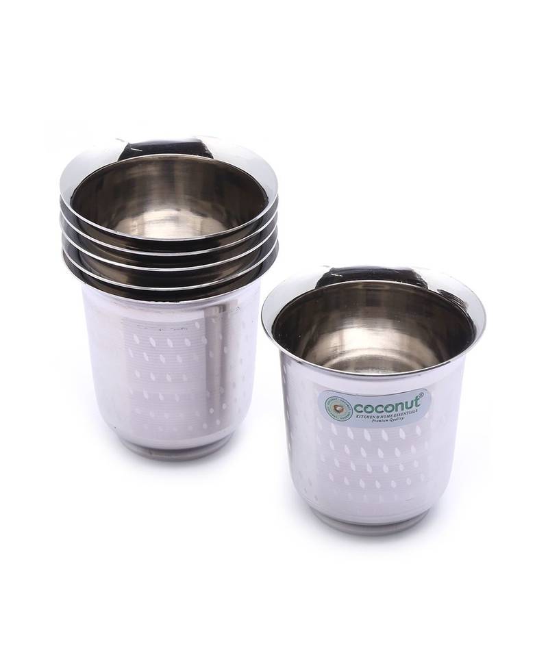 Coconut Stainless Steel Shower Design Glasses Ideal for TeaCoffee   Set of 6   Model   Nirvi   Capacity   200 ML