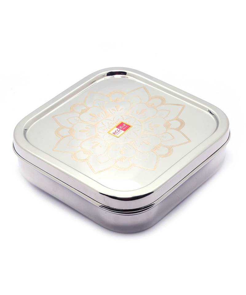 KCL Stainless Steel Laser Design Square Storage Container BoxUtility Box   Model   Zyka   21cm