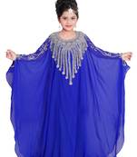 Royal Blue Georgette Hand Embroidered Zari Work Kids Kaftans Party Wear Dresses