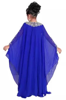 Royal Blue Georgette Hand Embroidered Zari Work Kids Kaftans Party Wear Dresses