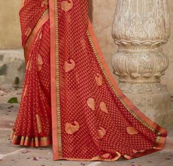 Lifestyle red woven brasso brasso sarees with unstitched blouse pcs 4