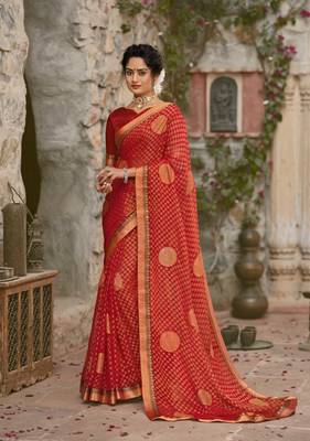 Lifestyle red woven brasso brasso sarees with unstitched blouse pcs 1