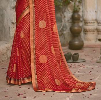 Lifestyle red woven brasso brasso sarees with unstitched blouse pcs 4