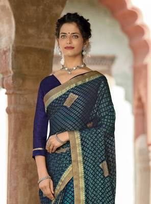 Lifestyle turquoise woven brasso brasso sarees with unstitched blouse pcs 2