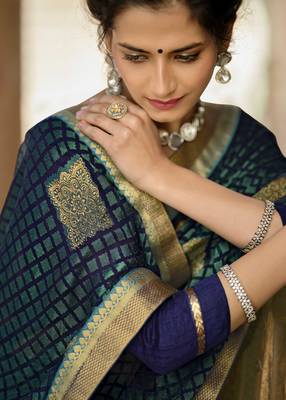 Lifestyle turquoise woven brasso brasso sarees with unstitched blouse pcs 3