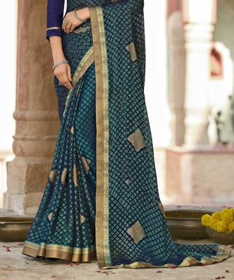 Lifestyle turquoise woven brasso brasso sarees with unstitched blouse pcs 4
