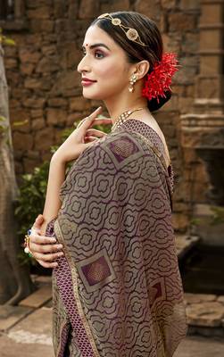 Lifestyle grey woven brasso brasso sarees with unstitched blouse pcs 2