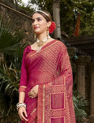 Lifestyle pink woven brasso brasso sarees with unstitched blouse pcs 2