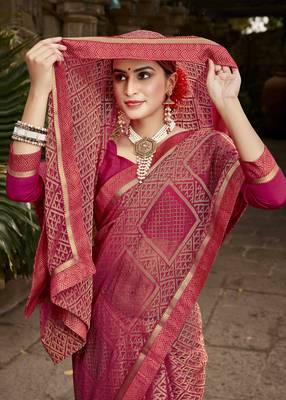 Lifestyle pink woven brasso brasso sarees with unstitched blouse pcs 3