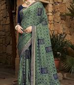 Lifestyle green woven brasso brasso sarees with unstitched blouse pcs