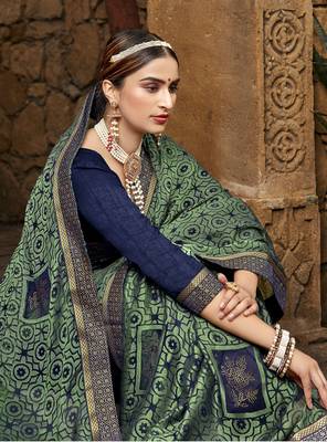 Lifestyle green woven brasso brasso sarees with unstitched blouse pcs 3