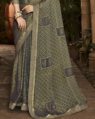 Lifestyle grey woven brasso brasso sarees with unstitched blouse pcs 4