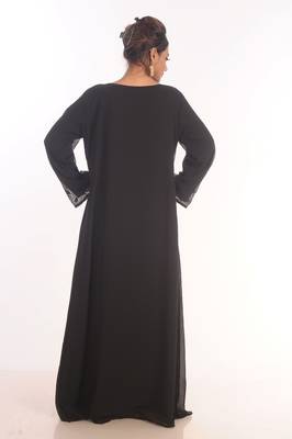 Black Dubai Moroccan Kaftan Farasha Abaya Maxi Modern Fancy Floor Length Dress 5