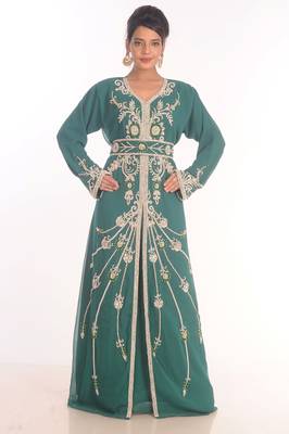 Sea Green Moroccan Kaftan Farasha Abaya Maxi Modern Fancy Floor Length Dress 1