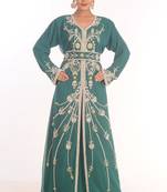Sea Green Dubai Moroccan Kaftan Farasha Abaya Maxi Modern Fancy Floor Length Dress