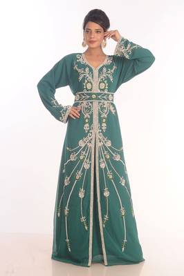 Sea Green Moroccan Kaftan Farasha Abaya Maxi Modern Fancy Floor Length Dress 2