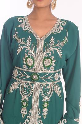 Sea Green Moroccan Kaftan Farasha Abaya Maxi Modern Fancy Floor Length Dress 3