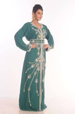 Sea Green Moroccan Kaftan Farasha Abaya Maxi Modern Fancy Floor Length Dress 4