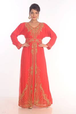 Red Moroccan Kaftan Farasha Abaya Maxi Modern Fancy Floor Length Dress 1