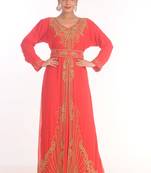 Red Dubai Moroccan Kaftan Farasha Abaya Maxi Modern Fancy Floor Length Dress