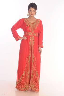Red Moroccan Kaftan Farasha Abaya Maxi Modern Fancy Floor Length Dress 2