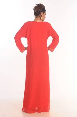 Red Moroccan Kaftan Farasha Abaya Maxi Modern Fancy Floor Length Dress 5