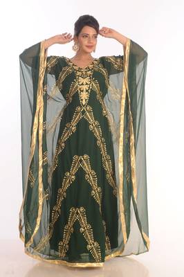 Green Moroccan Kaftan Farasha Abaya Maxi Modern Fancy Floor Length Dress 1