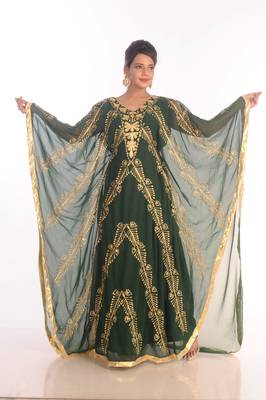 Green Moroccan Kaftan Farasha Abaya Maxi Modern Fancy Floor Length Dress 2
