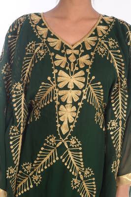Green Moroccan Kaftan Farasha Abaya Maxi Modern Fancy Floor Length Dress 3