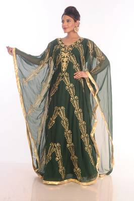 Green Moroccan Kaftan Farasha Abaya Maxi Modern Fancy Floor Length Dress 4