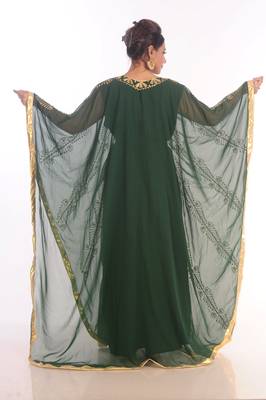 Green Moroccan Kaftan Farasha Abaya Maxi Modern Fancy Floor Length Dress 5
