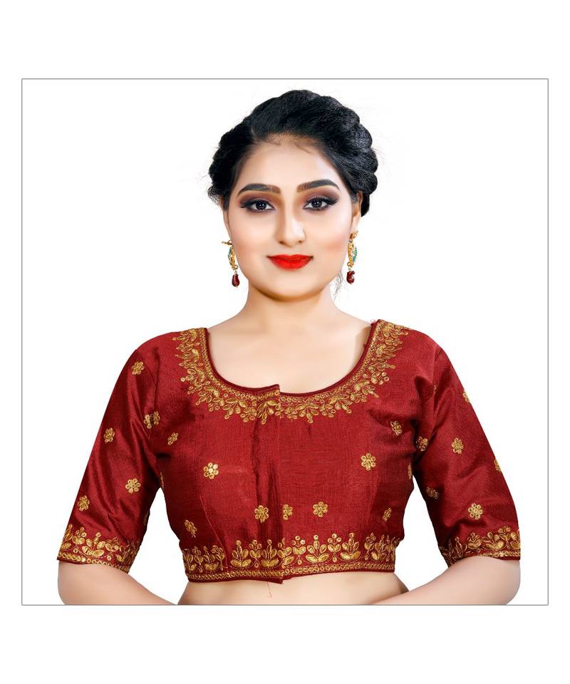 Bieth Women Floral Round Neck Cotton Silk Sequence Embroidery Stitched Blouse