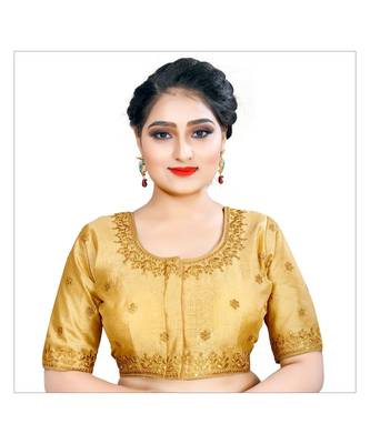 Bieth Women Floral Round Neck Cotton Silk Sequence Embroidery Stitched Blouse 1
