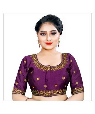 Bieth Women Floral Round Neck Cotton Silk Sequence Embroidery Stitched Blouse 1