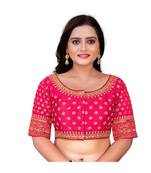 Bieth Women Floral Round Neck Cotton Silk Embroidery Stitched Blouse