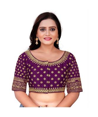Bieth Women Floral Round Neck Cotton Silk Embroidery Stitched Blouse 1