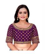 Bieth Women Floral Round Neck Cotton Silk Embroidery Stitched Blouse