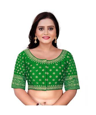 Bieth Women Floral Round Neck Cotton Silk Embroidery Stitched Blouse 1