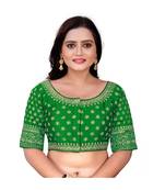 Bieth Women Floral Round Neck Cotton Silk Embroidery Stitched Blouse