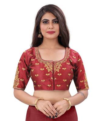Bieth Women Round Neck Phantom Silk Gold Zari Diamond Embroidery Stitched Blouse 1