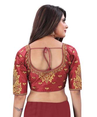 Bieth Women Round Neck Phantom Silk Gold Zari Diamond Embroidery Stitched Blouse 2