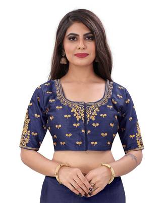 Bieth Women Round Neck Phantom Silk Gold Zari Diamond Embroidery Stitched Blouse 1