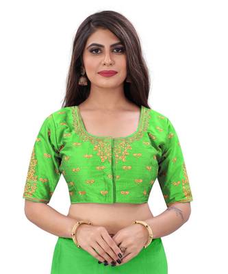 Bieth Women Round Neck Phantom Silk Gold Zari Diamond Embroidery Stitched Blouse 1