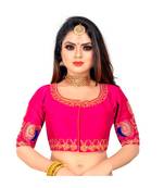 Bieth Women Vel & Floral Round Neck Gold Zari Embroidery Stitched Blouse