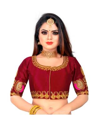 Bieth Women Vel & Floral Round Neck Gold Zari Embroidery Stitched Blouse 1