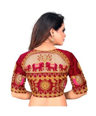 Bieth Women Vel & Floral Round Neck Gold Zari Embroidery Stitched Blouse 2