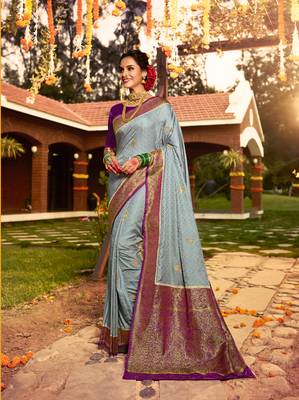 grey art silk   saree&   blouse 1