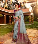 grey art silk   saree&   blouse