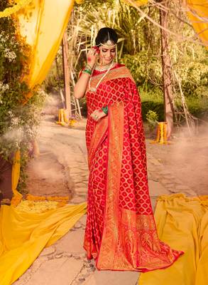 blood red art silk   saree&   blouse 1